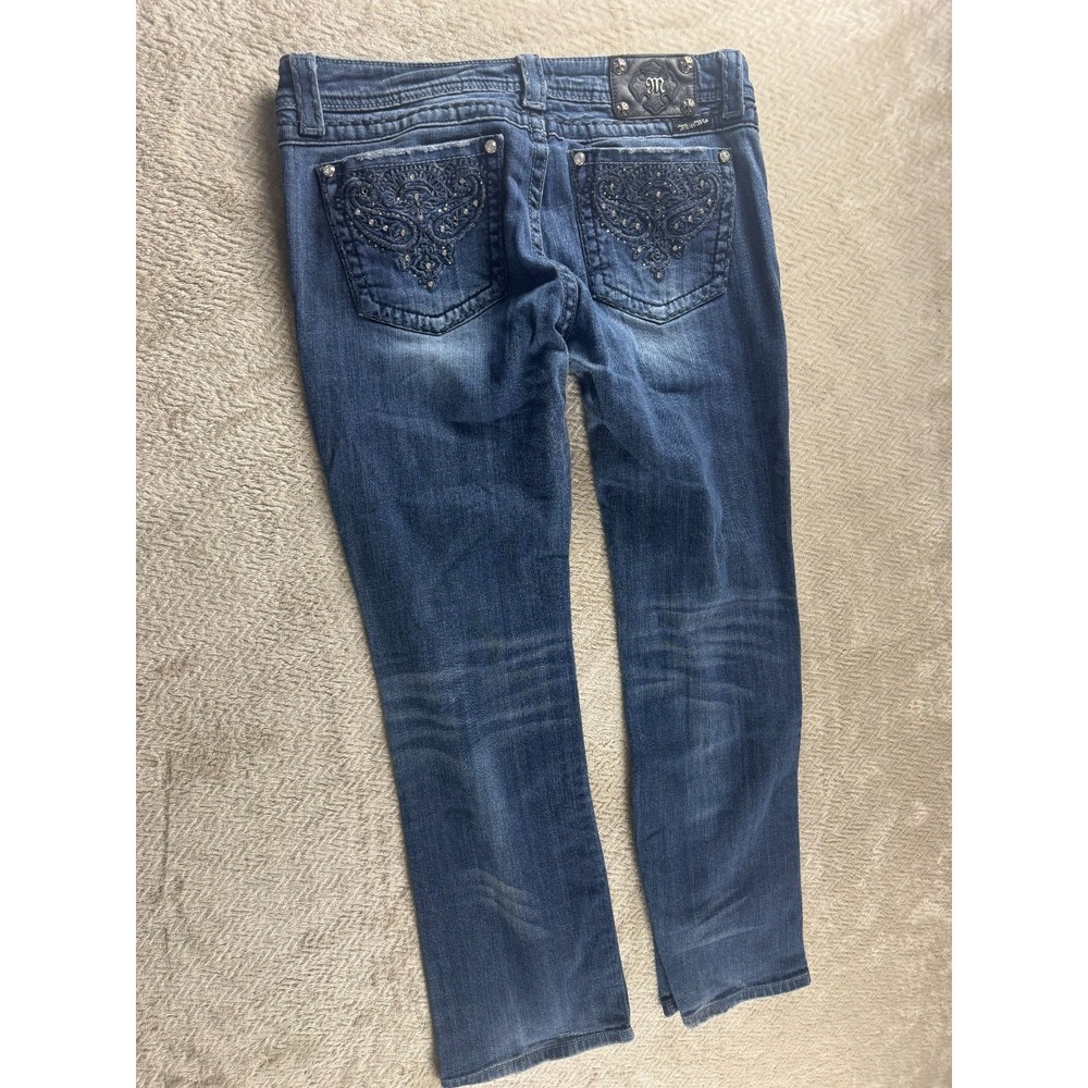 Miss Me Bootcut Jeans Womens 32 Blue Denim Low Rise Embroidered Rhinestone Y2K